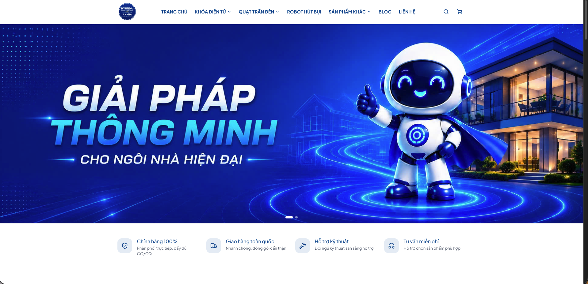 Thiết kế website An Gia House - Website bán khóa điện tử, đèn năng lượng mặt trời, quạt trần