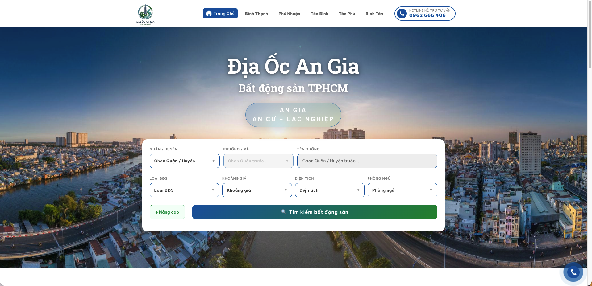 Thiết kế website Địa Ốc An Gia - Website bất động sản TP.HCM với công cụ tìm kiếm nâng cao th