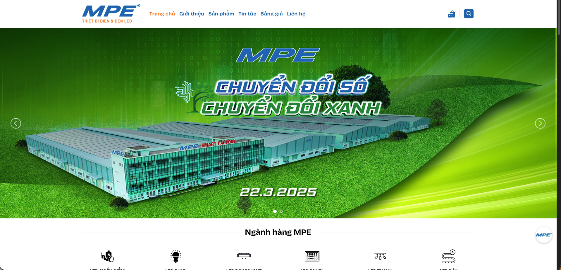 Thiết kế website MPE Việt Nam - Website phân phối thiết bị điện, đèn LED chiếu sáng với danh